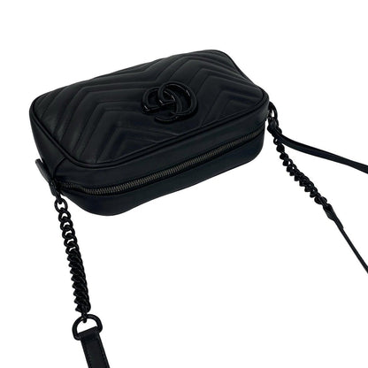 Gucci GG Marmont Logo Quilted Leather Chain Mini Shoulder Bag Pochette Black — view 4