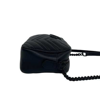 Gucci GG Marmont Logo Quilted Leather Chain Mini Shoulder Bag Pochette Black — view 6