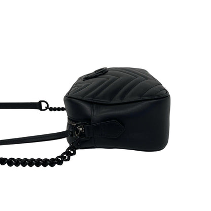 Gucci GG Marmont Logo Quilted Leather Chain Mini Shoulder Bag Pochette Black — view 5