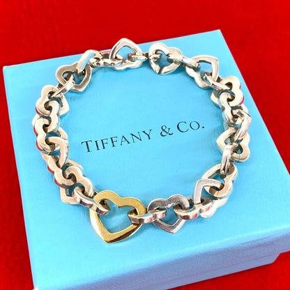 Tiffany & Co Heart Link Bracelet Silver Chain Bangle