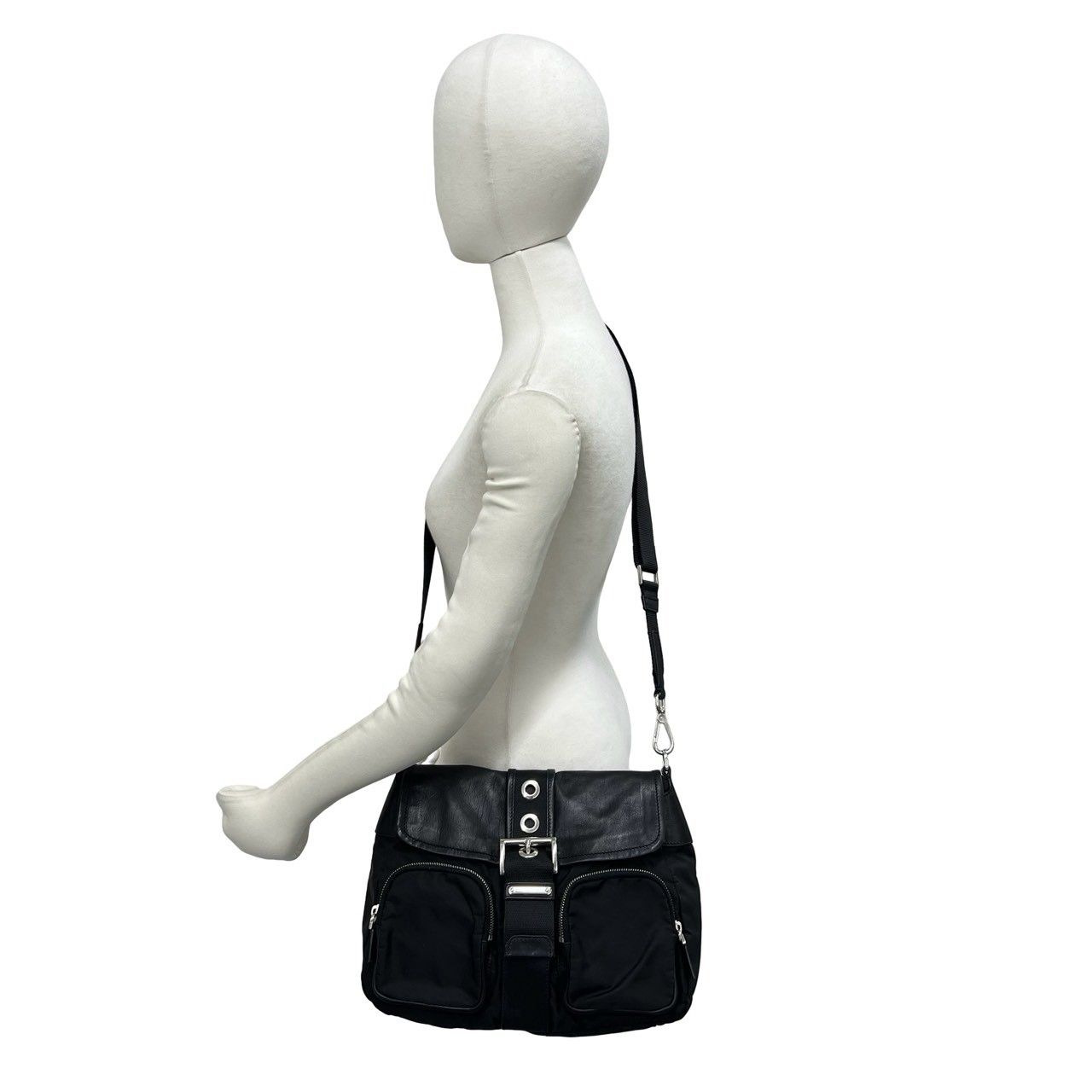 Prada Tessuto Nylon Leather Shoulder Bag Cross Black — view 2