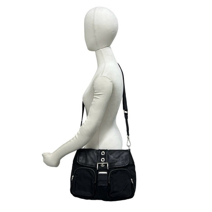 Prada Tessuto Nylon Leather Shoulder Bag Cross Black — view 2