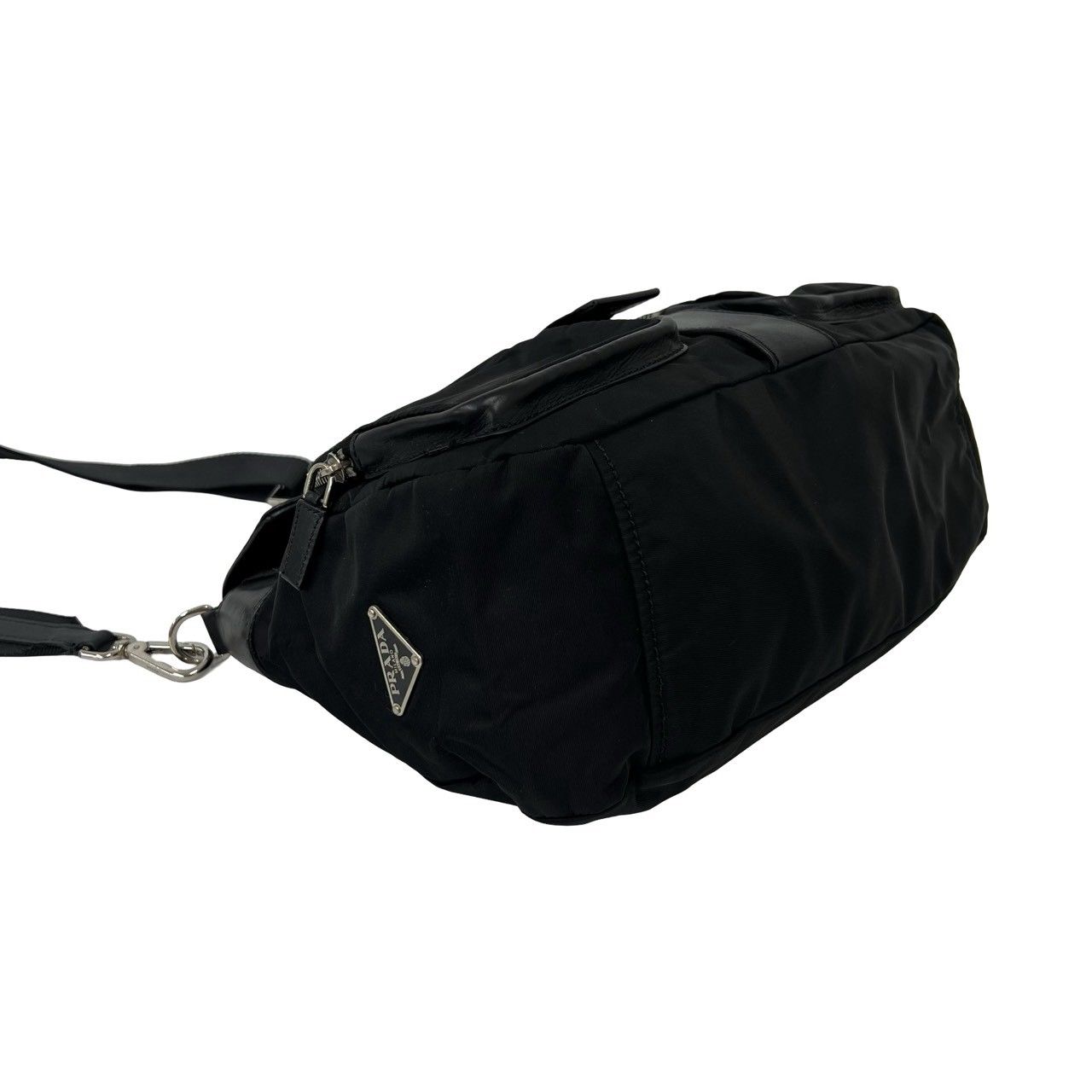 Prada Tessuto Nylon Leather Shoulder Bag Cross Black — view 7