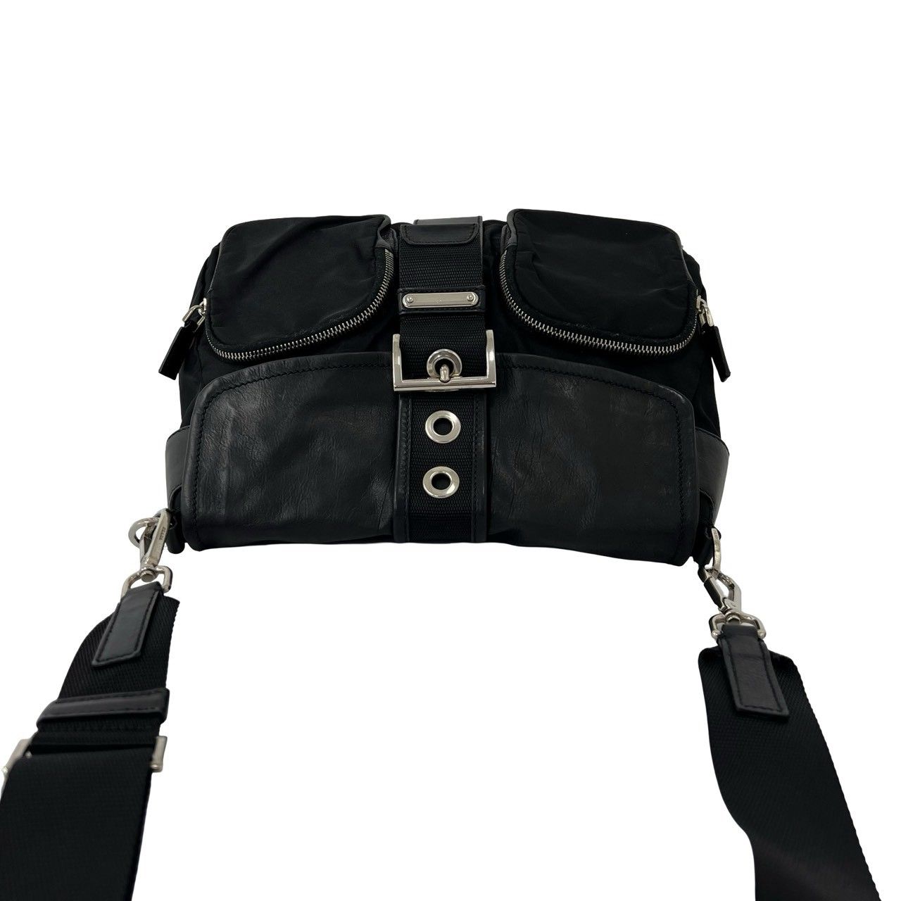 Prada Tessuto Nylon Leather Shoulder Bag Cross Black — view 4