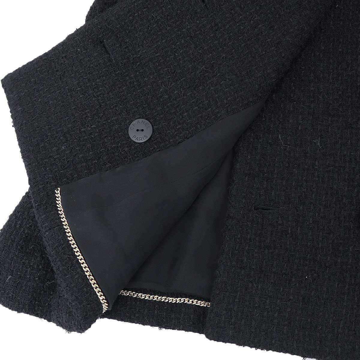Chanel CC Logo Bicolor Tweed Double Jacket Black White 38 — view 6