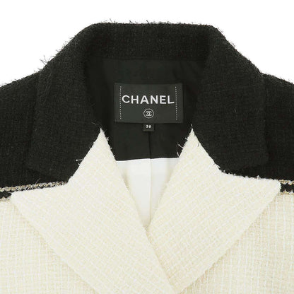 Chanel CC Logo Bicolor Tweed Double Jacket Black White 38 — view 4