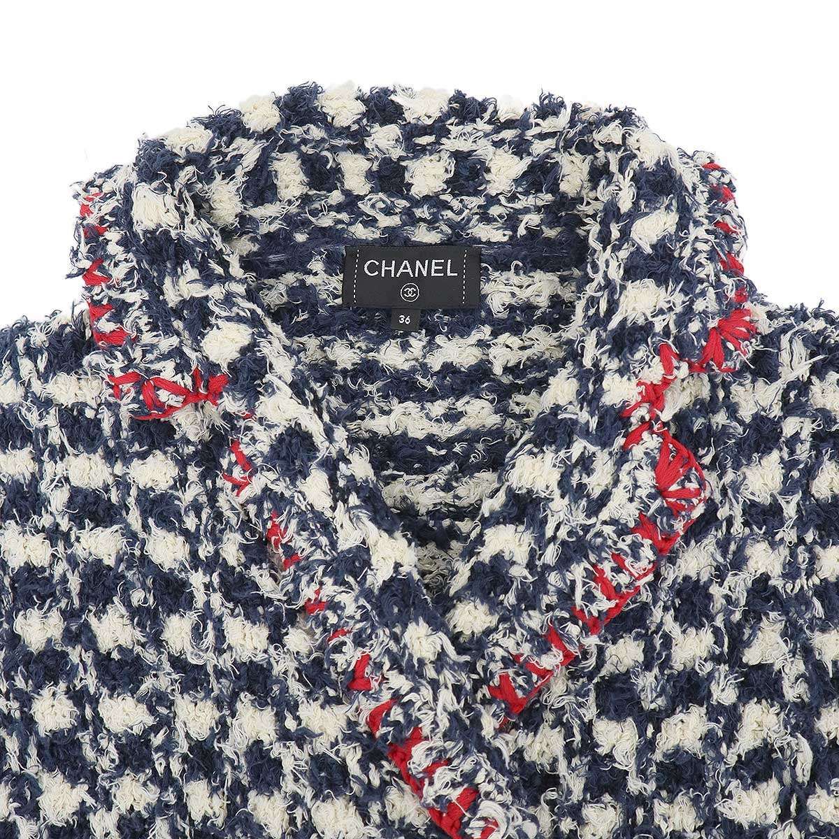 Chanel Tweed CC Logo Double Jacket White Navy 36 — view 4