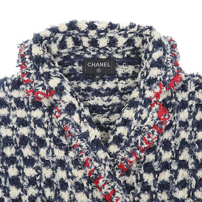 Chanel Tweed CC Logo Double Jacket White Navy 36 — view 4