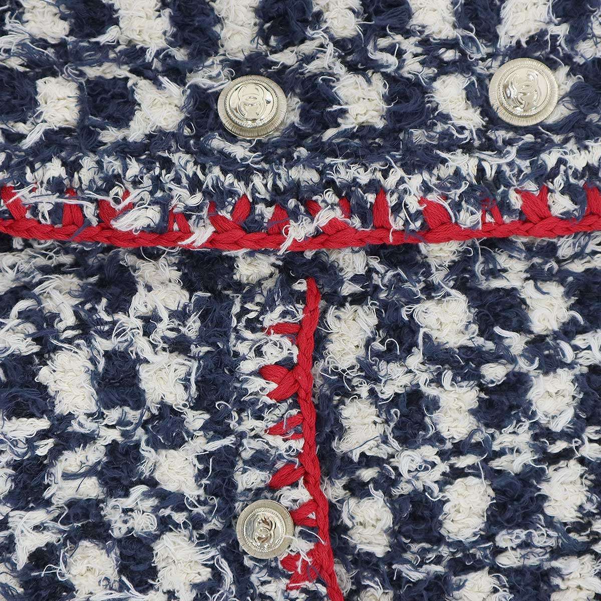 Chanel Tweed CC Logo Double Jacket White Navy 36 — view 7