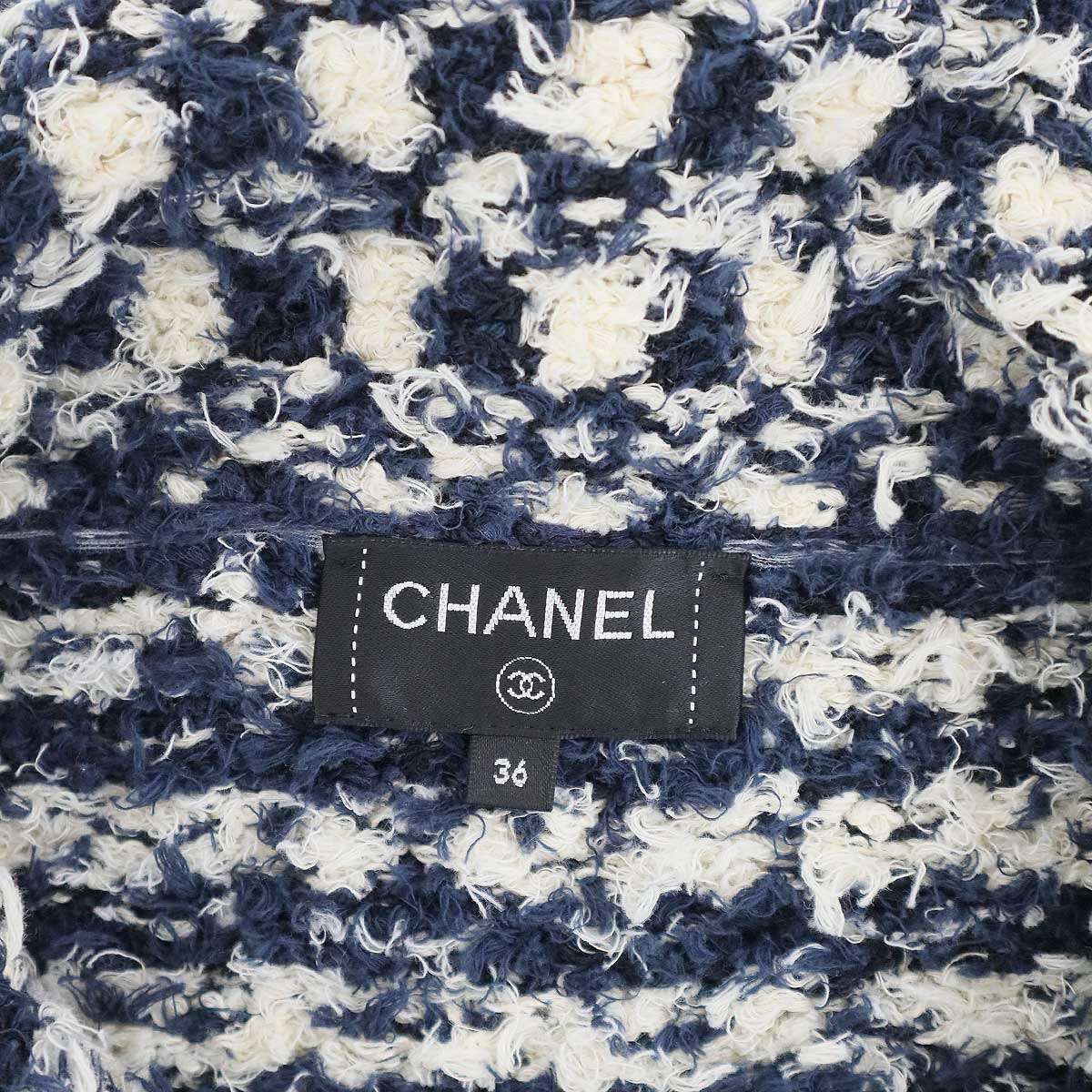 Chanel Tweed CC Logo Double Jacket White Navy 36 — view 3