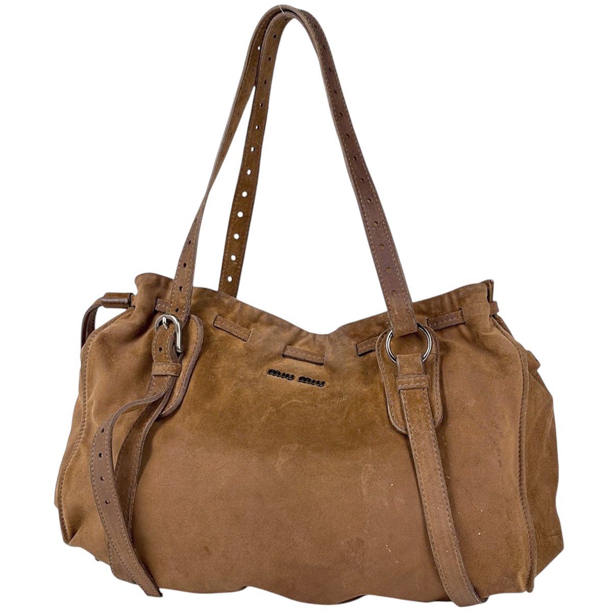 Miu Miu Tote Shoulder Bag Suede Brown