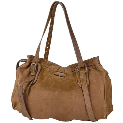 Miu Miu Tote Shoulder Bag Suede Brown