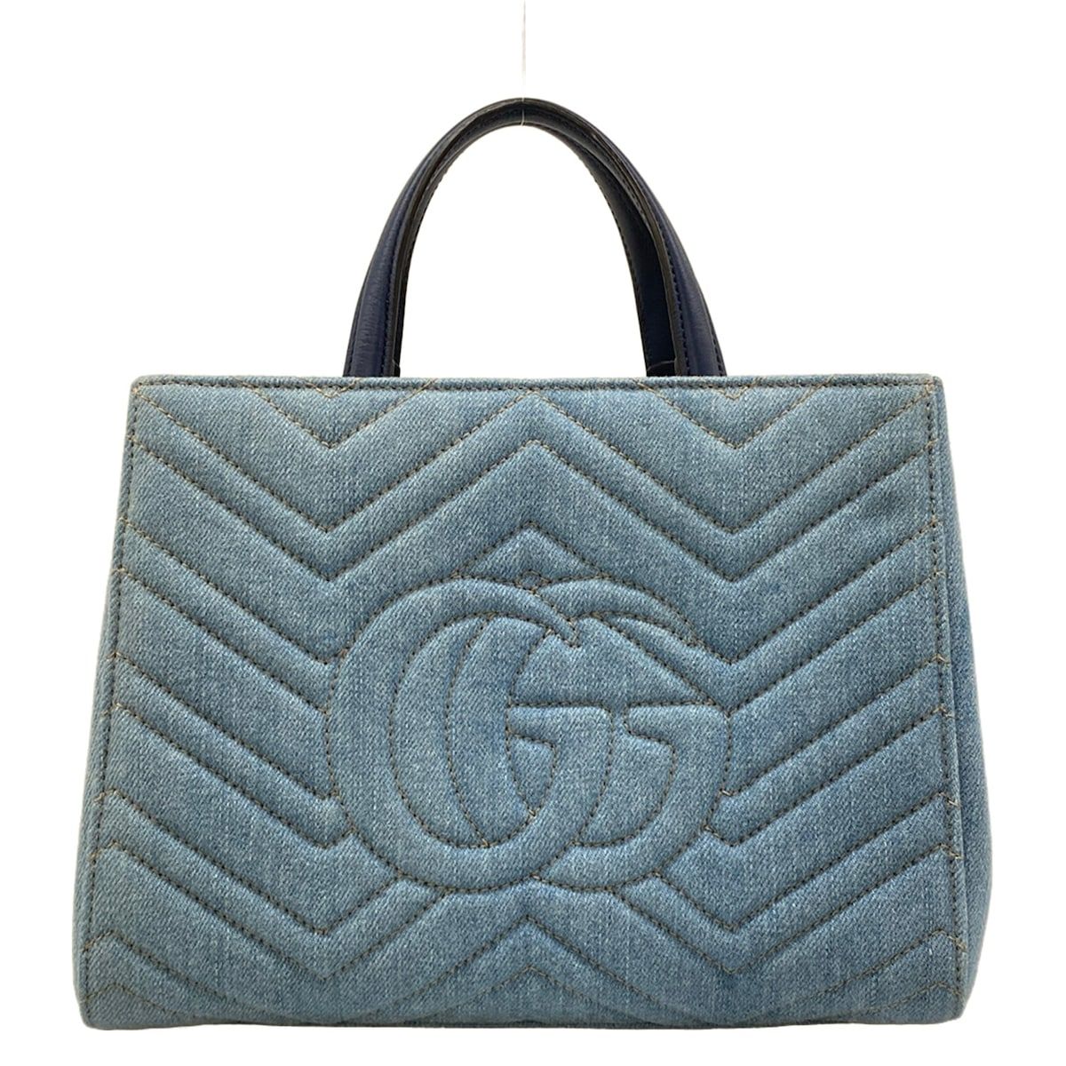 Gucci Tote Bag GG Marmont Light Blue Navy Faux Pearl Leather — view 3