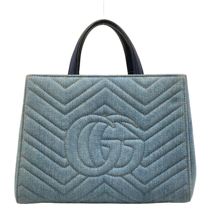 Gucci Tote Bag GG Marmont Light Blue Navy Faux Pearl Leather — view 3