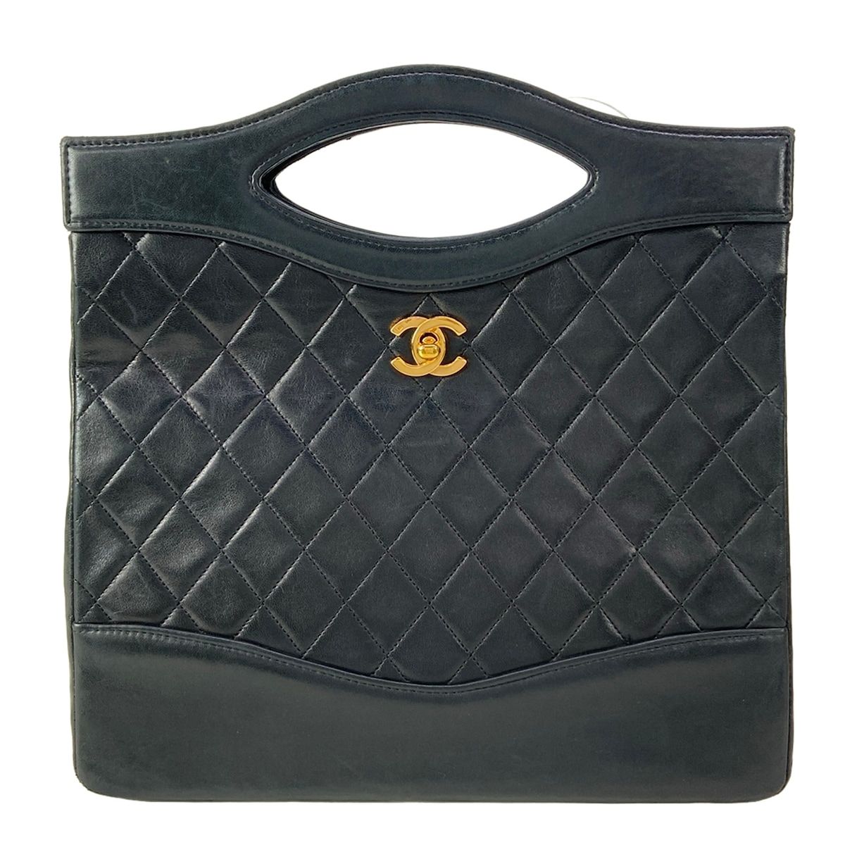 Chanel Handbag Quilted Black Gold CC Logo Lambskin