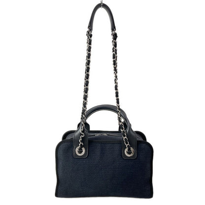 Chanel Shoulder Bag Deauville Line Black Metal 2-Way Chain Silver — view 3
