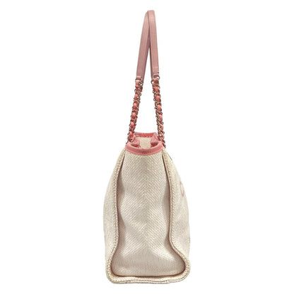 Chanel Tote Bag Deauville Line MM White Pink Chain Handle Silver Leather — view 2