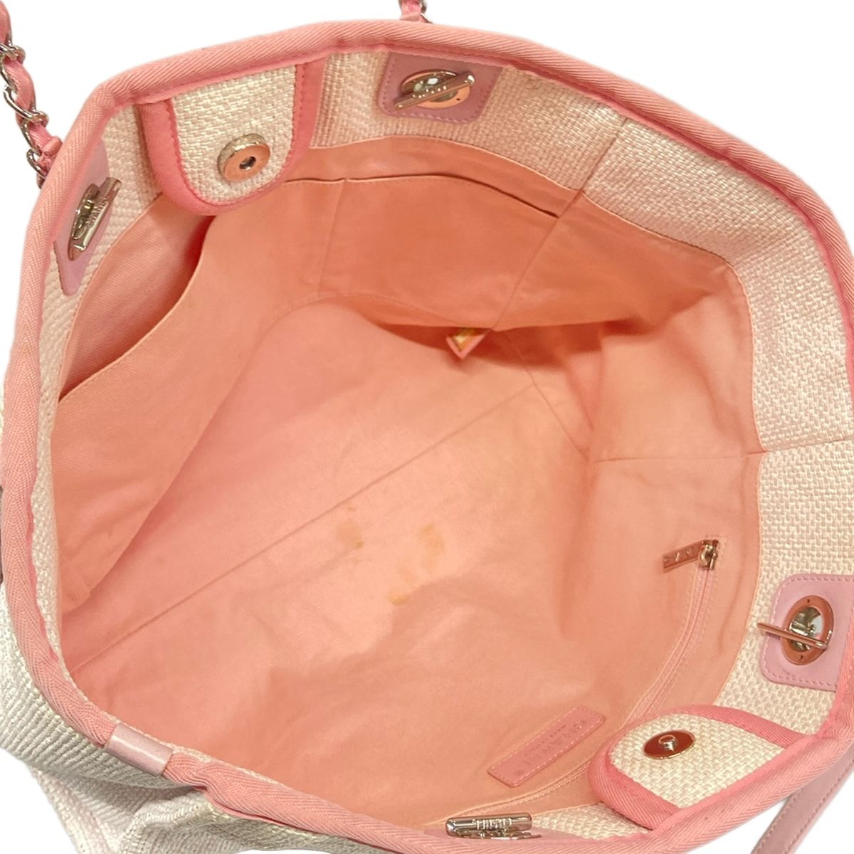 Chanel Tote Bag Deauville Line MM White Pink Chain Handle Silver Leather — view 7