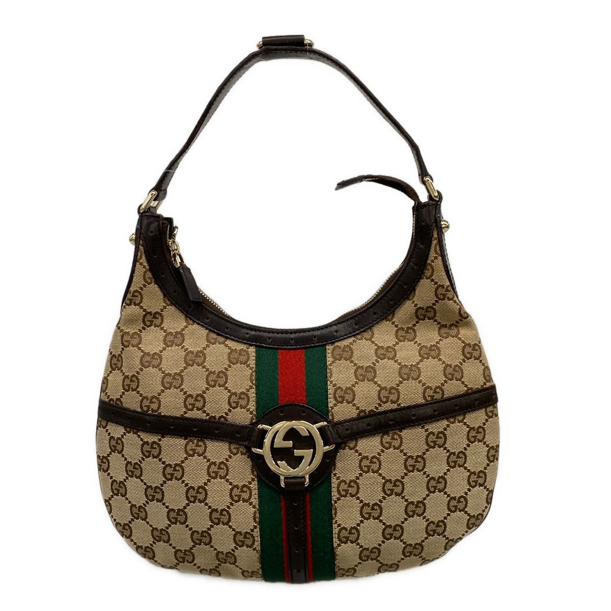 Gucci Shoulder Bag Interlocking G Beige Dark Brown Leather