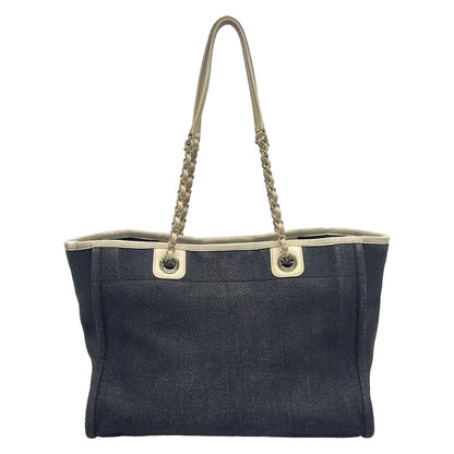 Chanel Tote Bag Deauville Line MM Black White Chain Handle Silver Leather — view 3