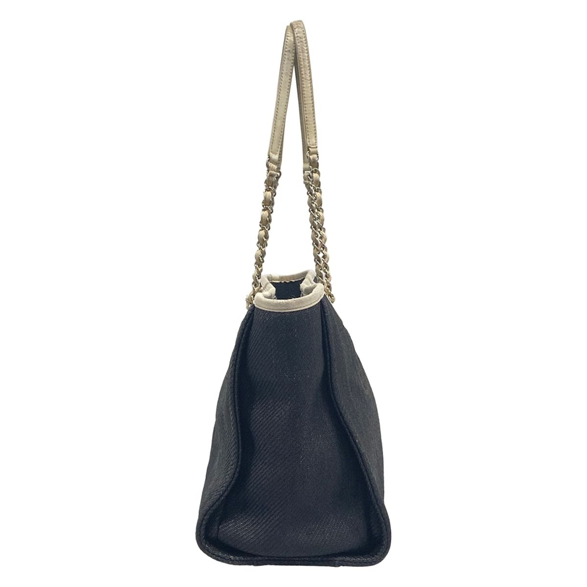 Chanel Tote Bag Deauville Line MM Black White Chain Handle Silver Leather — view 2