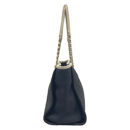 Chanel Tote Bag Deauville Line MM Black White Chain Handle Silver Leather — view 2