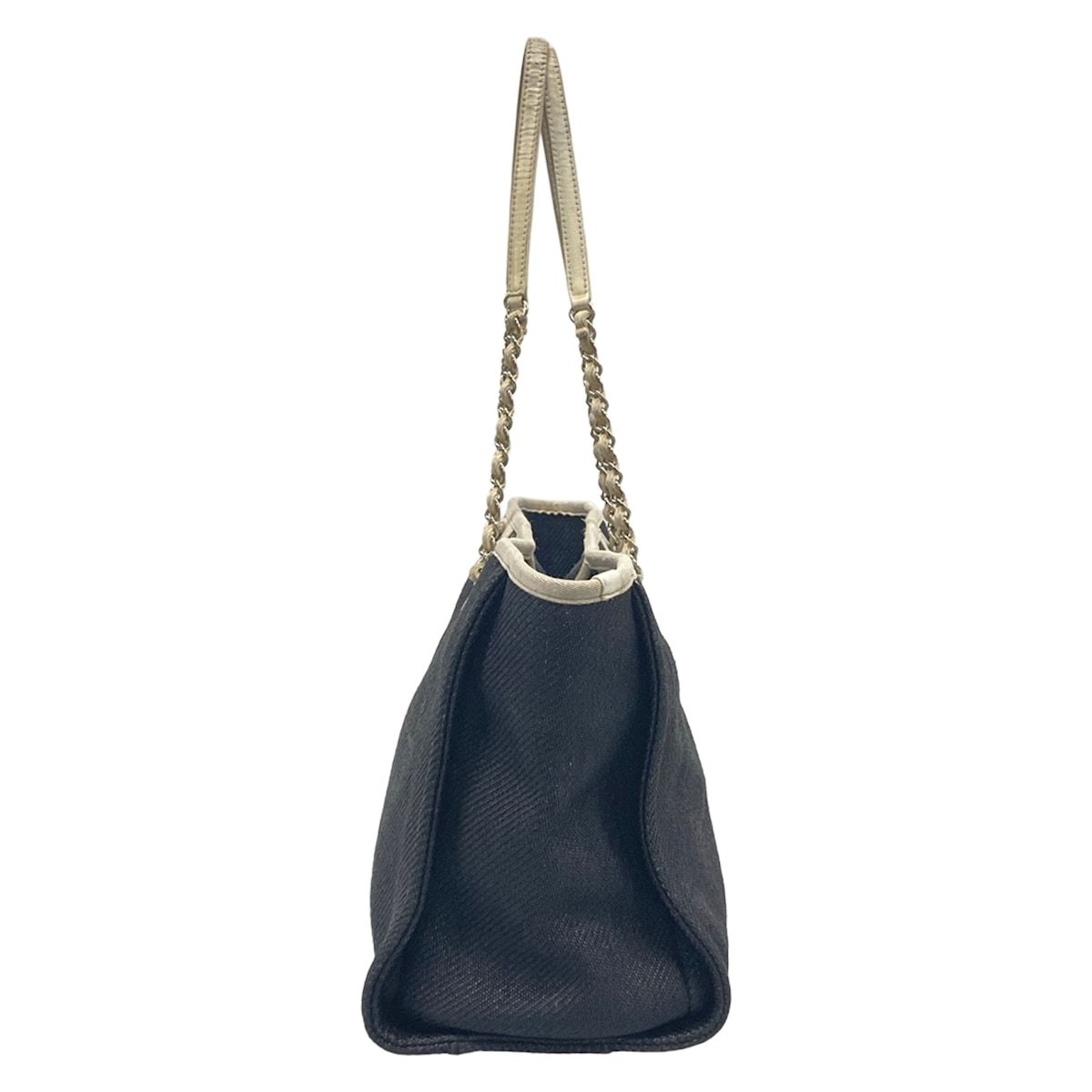Chanel Tote Bag Deauville Line MM Black White Chain Handle Silver Leather — view 4