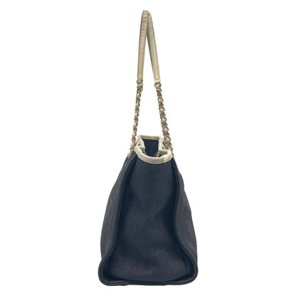 Chanel Tote Bag Deauville Line MM Black White Chain Handle Silver Leather — view 4