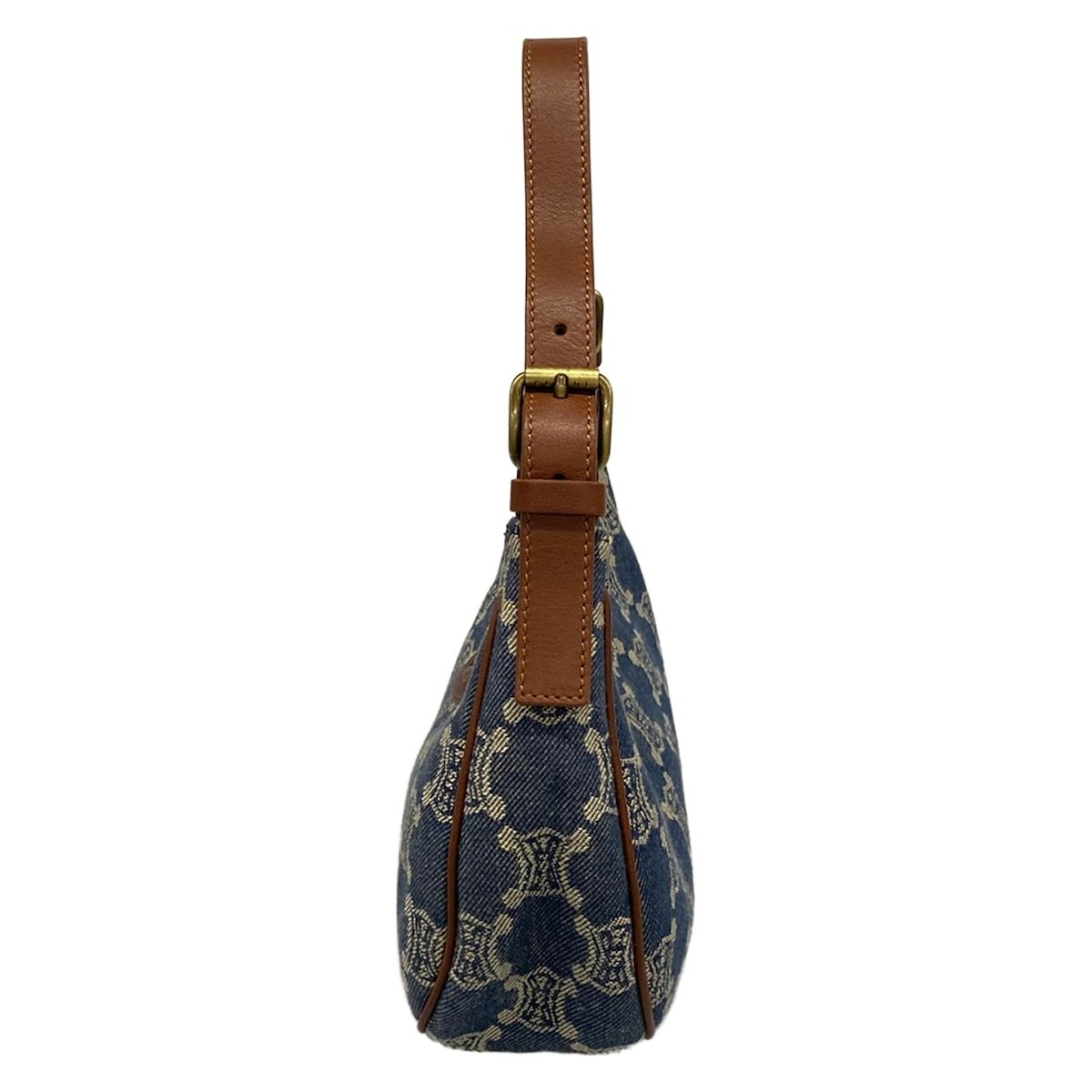 Celine Shoulder Bag Blue Brown Paris Macadam Denim Mini Leather — view 4