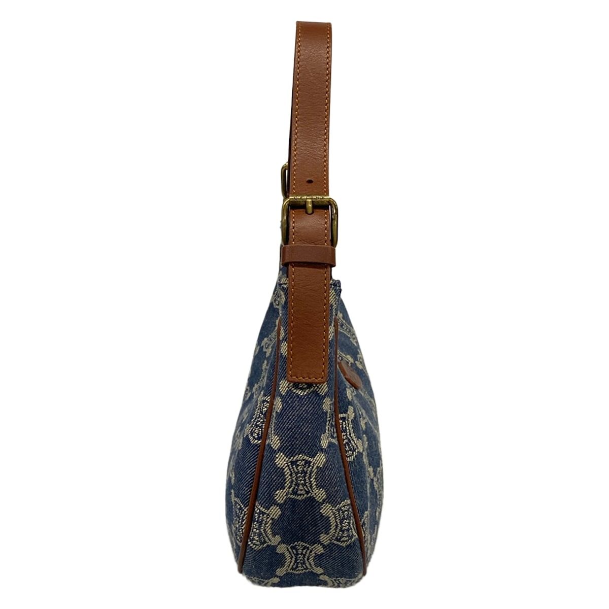 Celine Shoulder Bag Blue Brown Paris Macadam Denim Mini Leather — view 2
