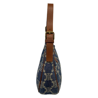 Celine Shoulder Bag Blue Brown Paris Macadam Denim Mini Leather — view 2