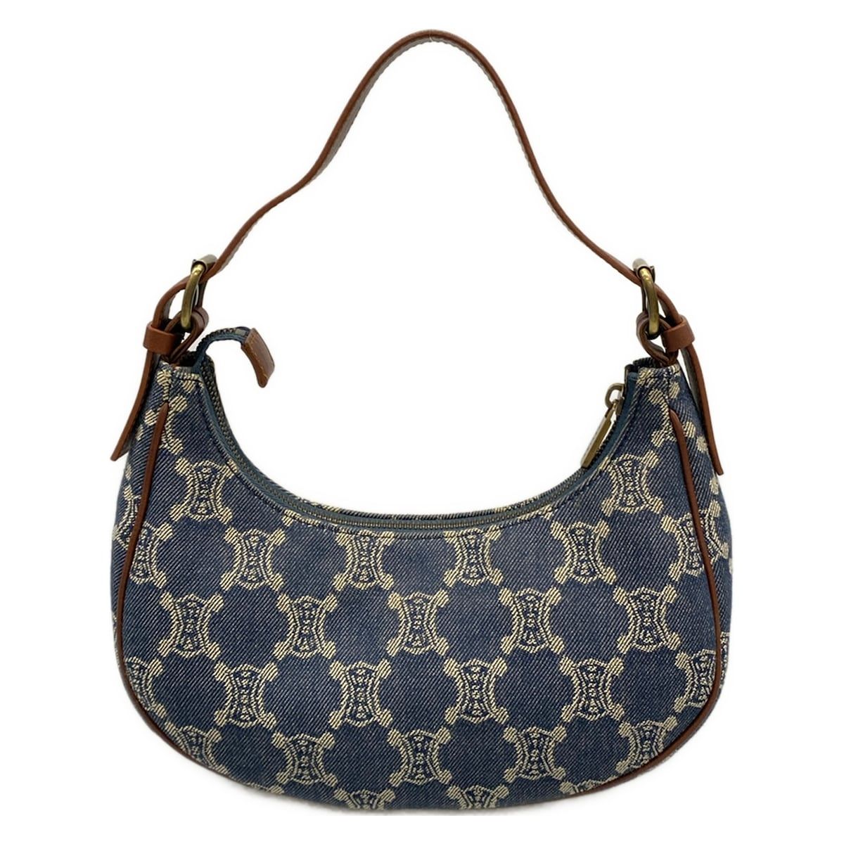 Celine Shoulder Bag Blue Brown Paris Macadam Denim Mini Leather — view 3