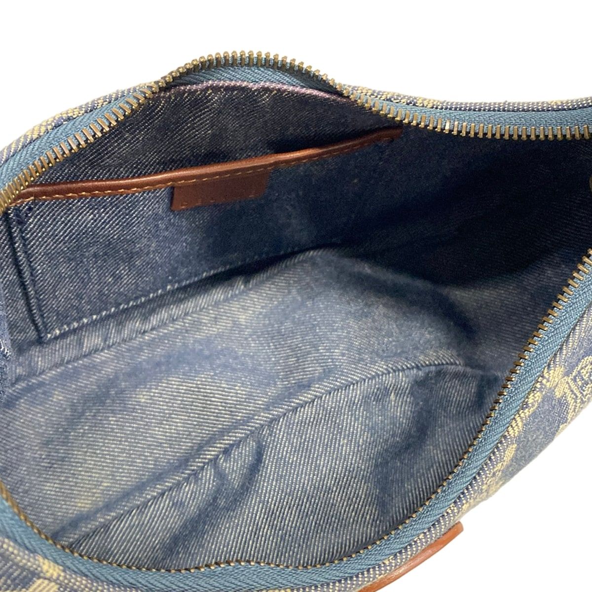 Celine Shoulder Bag Blue Brown Paris Macadam Denim Mini Leather — view 7