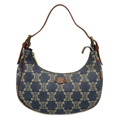 Celine Shoulder Bag Blue Brown Paris Macadam Denim Mini Leather