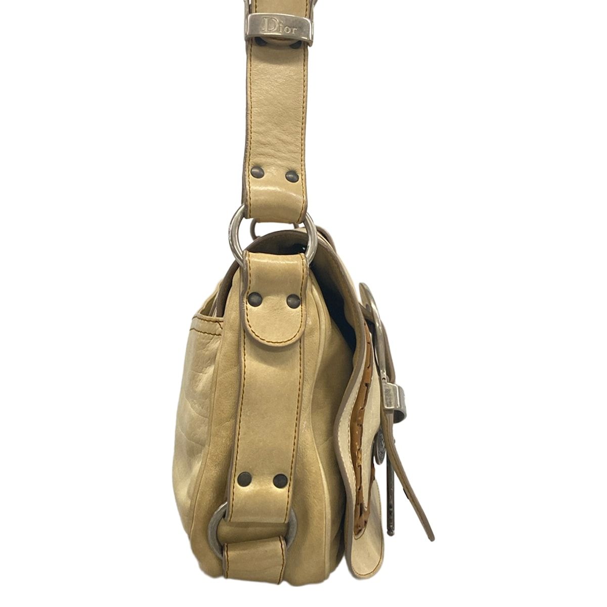 Dior Shoulder Bag Gaucho Ivory Brown Leather — view 2
