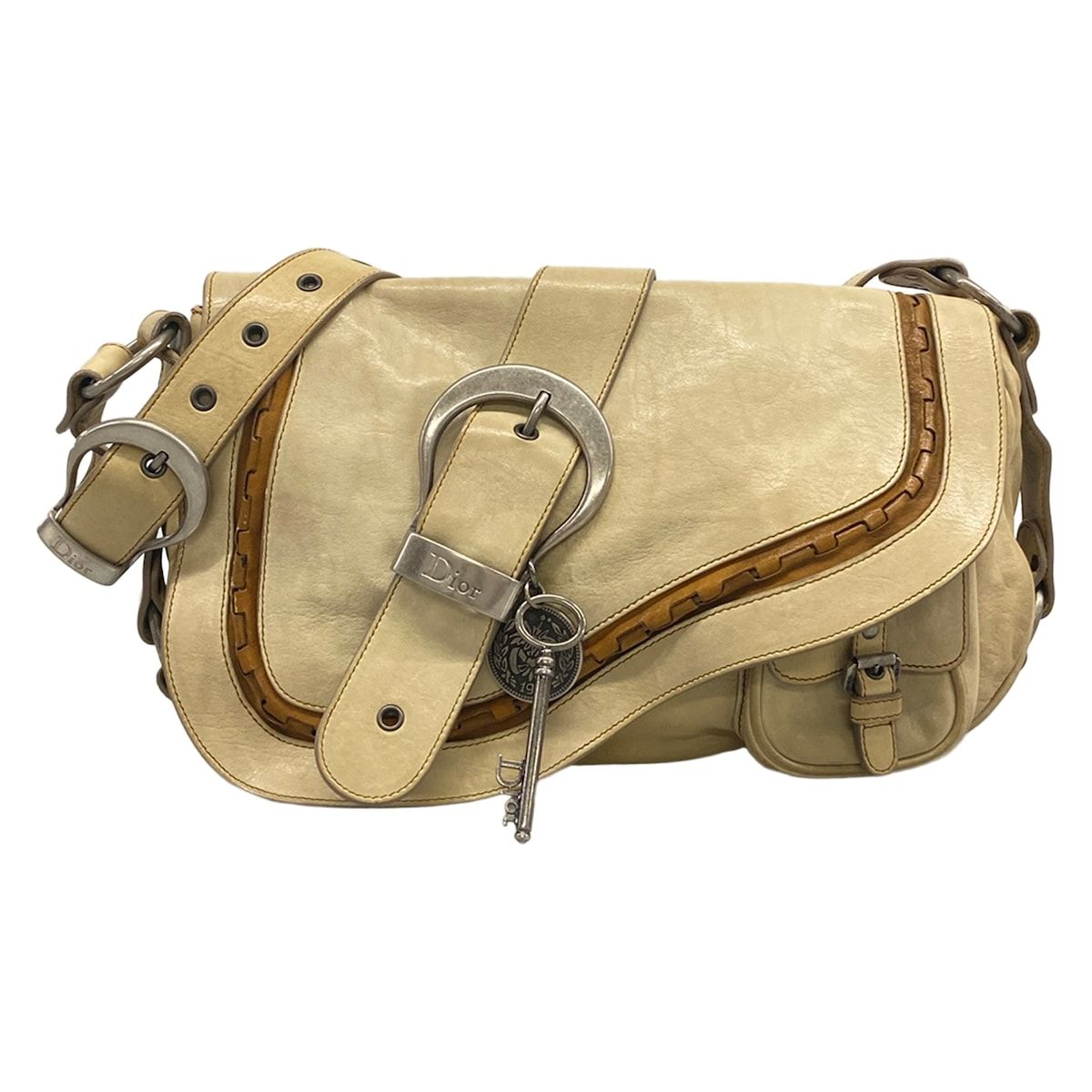 Dior Shoulder Bag Gaucho Ivory Brown Leather