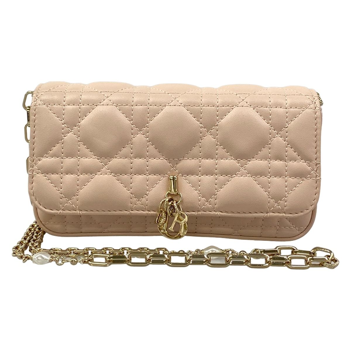 Dior Shoulder Bag My Talk Phone Pink Beige Leather