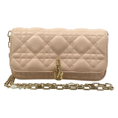 Dior Shoulder Bag My Talk Phone Pink Beige Leather
