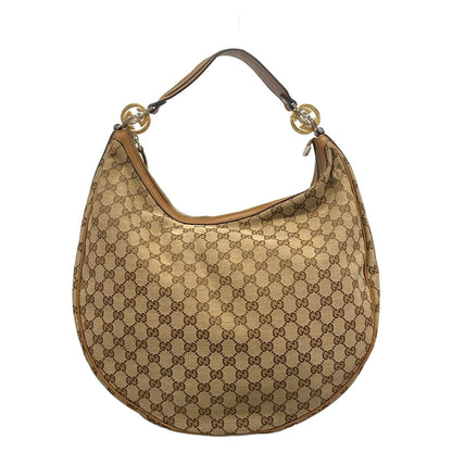 Gucci Shoulder Bag GG Twins Beige Dark Brown Leather