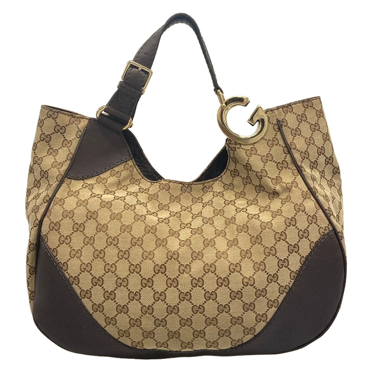 Gucci Tote Bag GG Pattern Charlotte Beige Dark Brown Leather