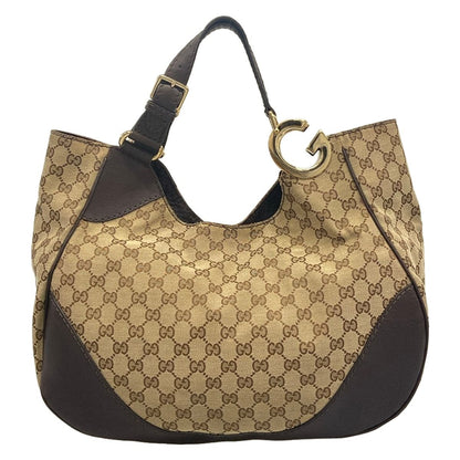 Gucci Tote Bag GG Pattern Charlotte Beige Dark Brown Leather