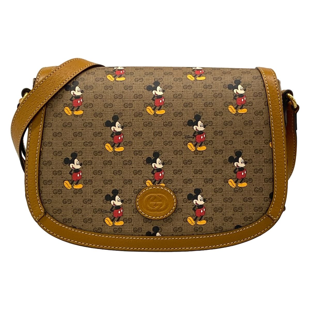 Gucci Shoulder Bag GG Supreme Dark Brown Disney Mickey Mouse Leather