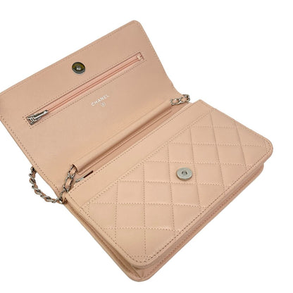 Chanel Wallet Quilted Light Pink Chain Metal Silver Rhinestone Star Shoulder Bag — view 3