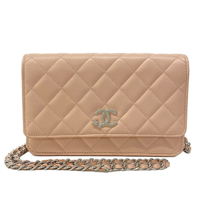 Chanel Wallet Quilted Light Pink Chain Metal Silver Rhinestone Star Shoulder Bag