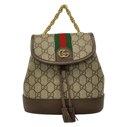 Gucci Backpack Ophidia Mini Gray Beige Dark Brown Multi Tassel Leather