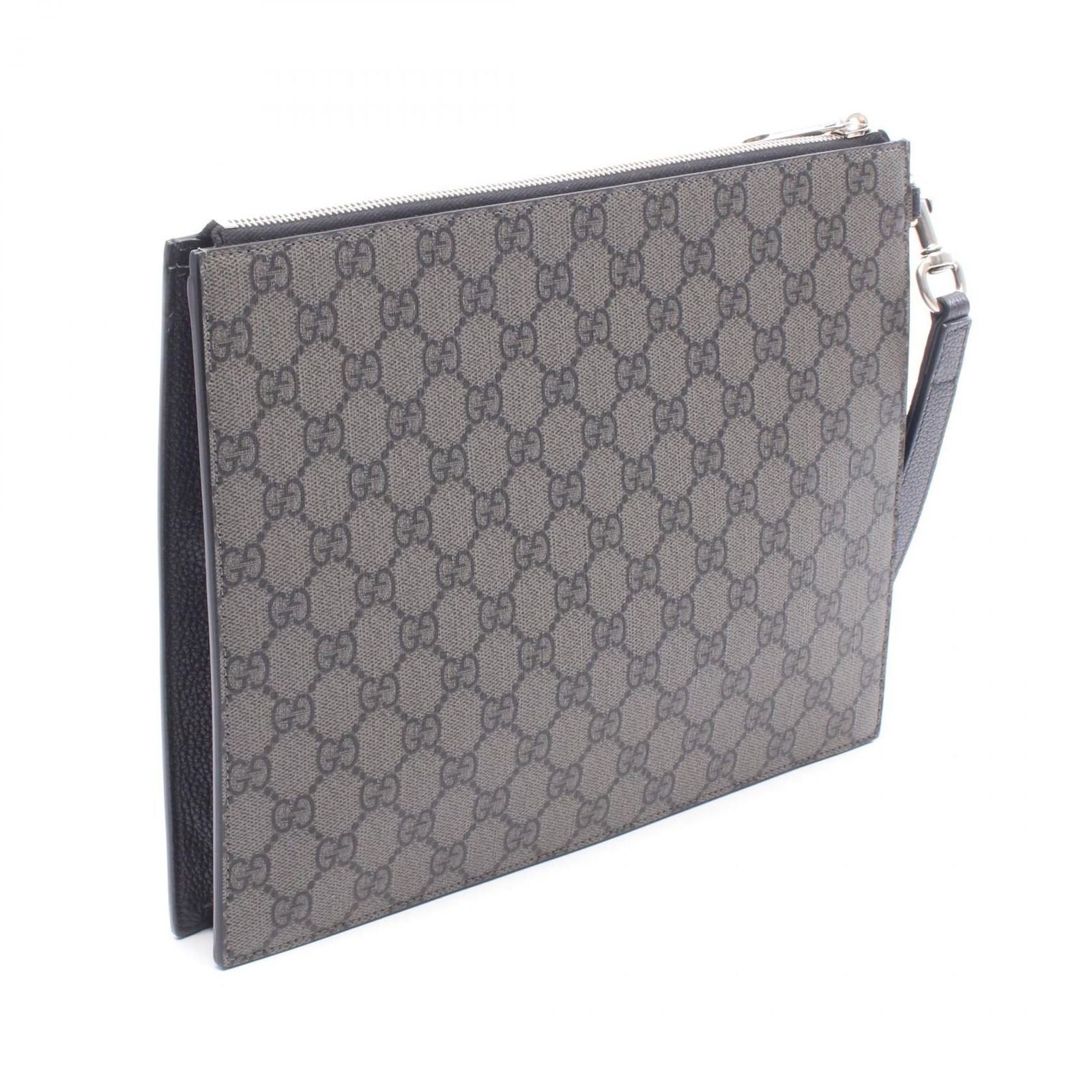 Gucci Clutch GG Supreme Gray Black Canvas Leather — view 2