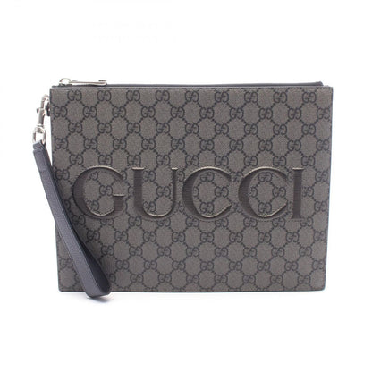 Gucci Clutch GG Supreme Gray Black Canvas Leather