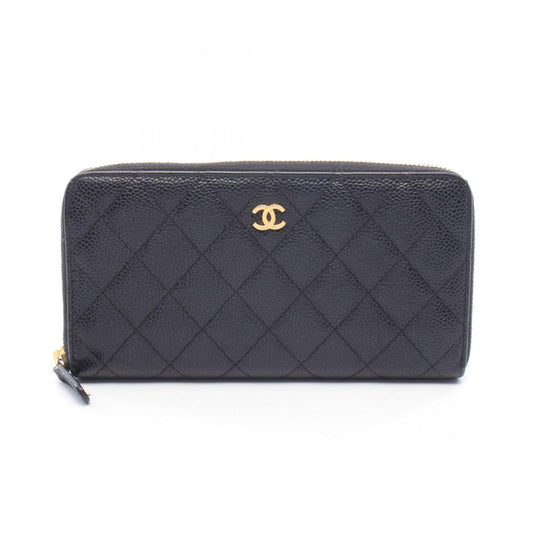 Chanel Round Wallet Quilted Black Caviar Leather