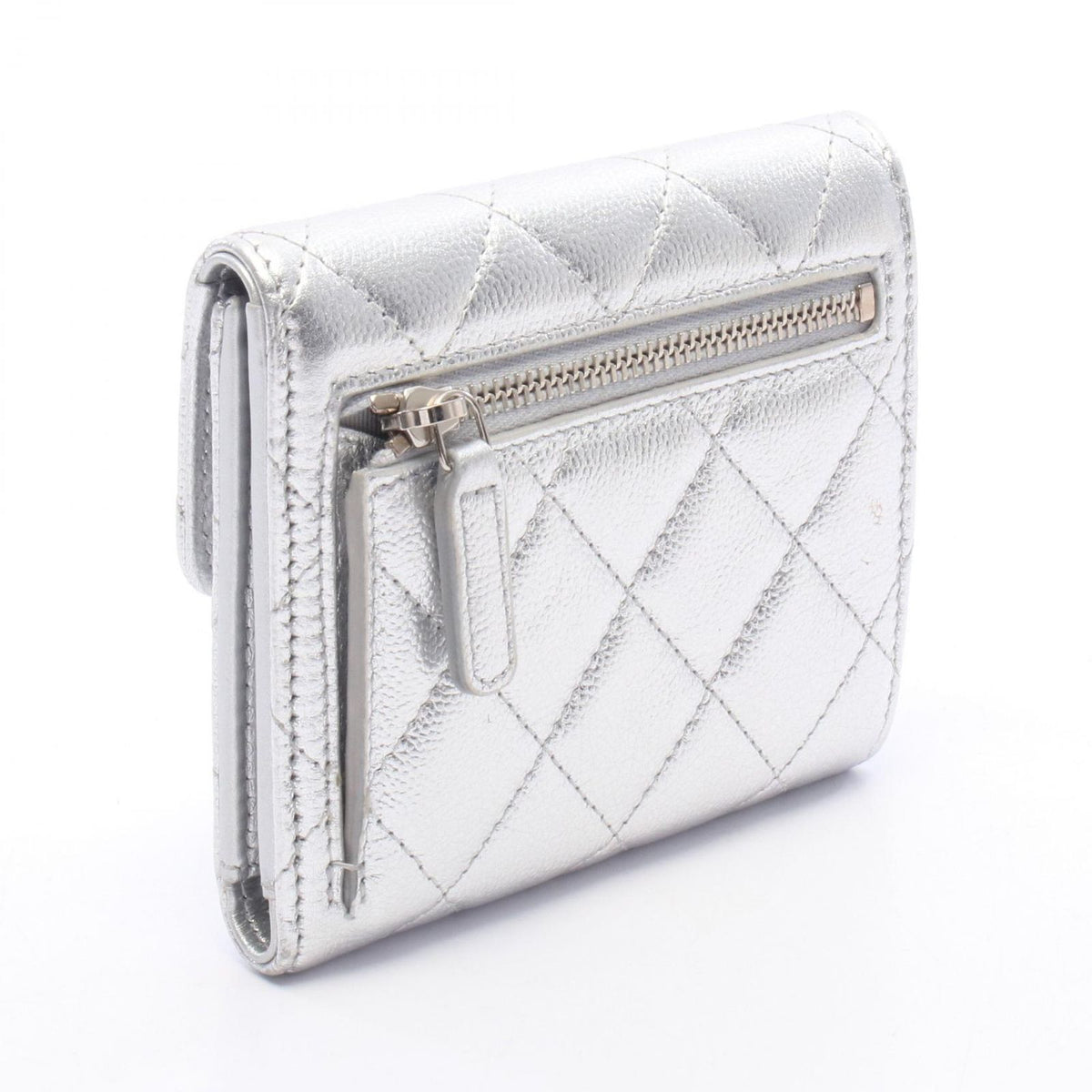 Chanel Trifold Wallet Classic Small Flap Silver Caviar Leather Quilted — view 2