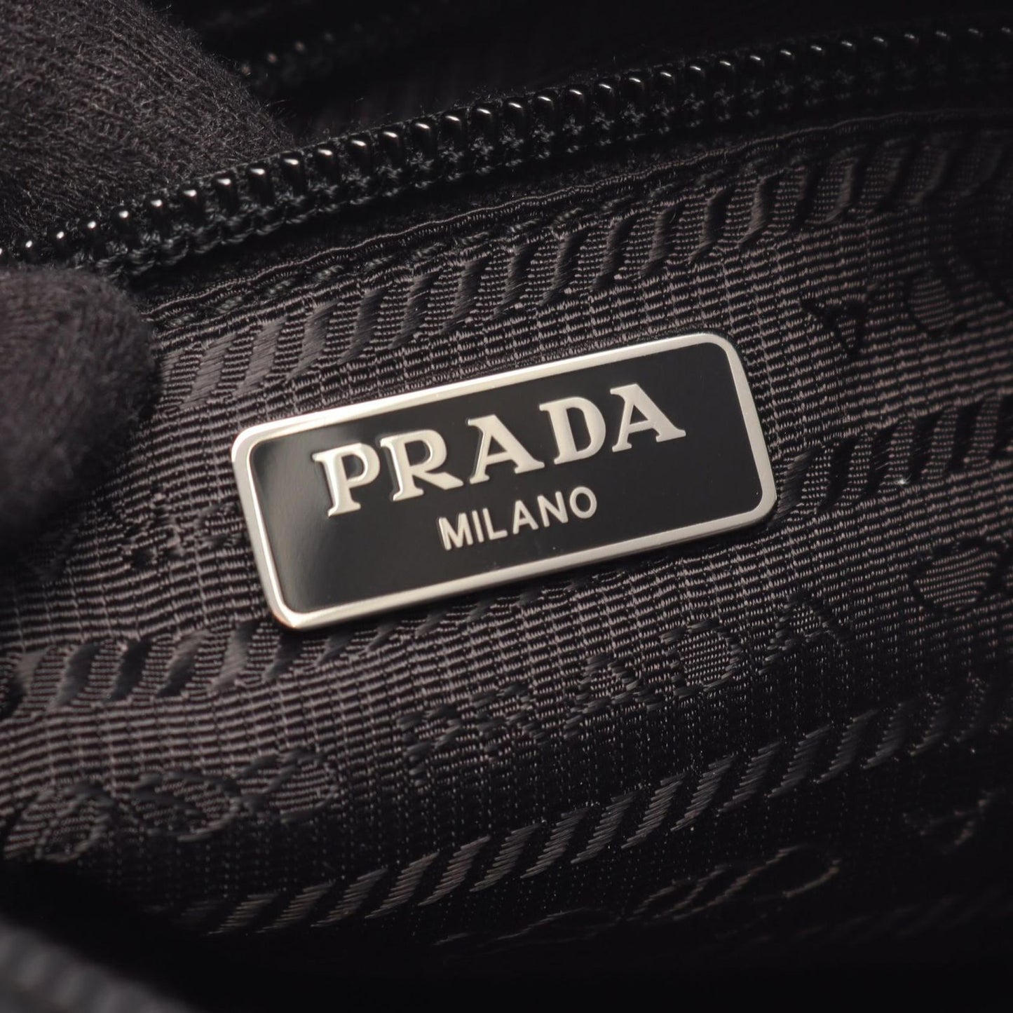 Prada Pouch Black Nylon Saffiano Leather Metal Applique — view 4